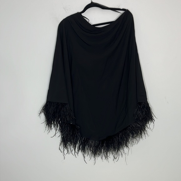 Hutch One Shoulder Faux Feather Mini Dress in Black Size M - Picture 2 of 5